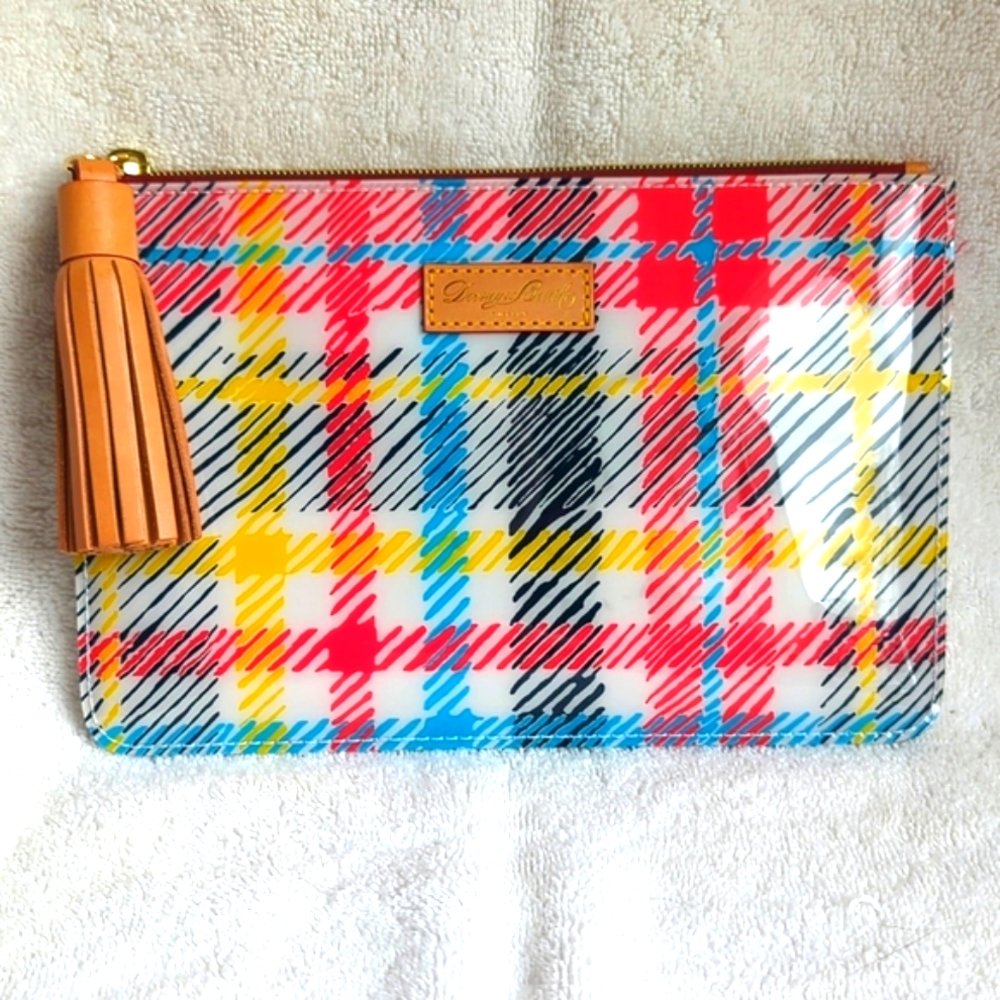 Dooney & Bourke Chatham Plaid Zippered Clutch Bag with Leather Tassel